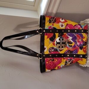 Tory Burch Cloth tote Multicolor Coated Canvas Shoulder Bag Tote READ!